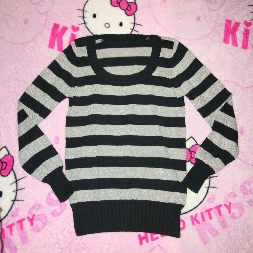 y2k glitter stripe scoop neck sweater